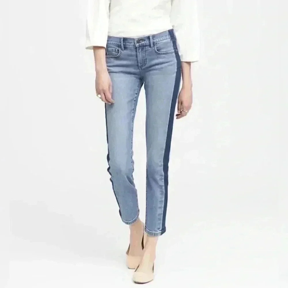 Banana Republic Girlfriend Jeans Straight Leg Ankle Cropped Side Stripe  Blue 26